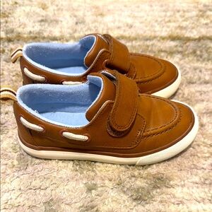 Cat & Jack Toddler Boy Brown Slip-On Leather Boat Shoes w/Velcro 9